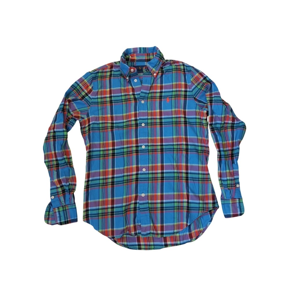 Ralph Lauren blue‎ colorful plaid long sleeve womens button up shirt SIZE 8